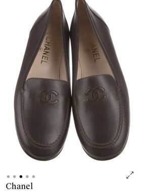 CHANEL Dark Brown Leather Loafers